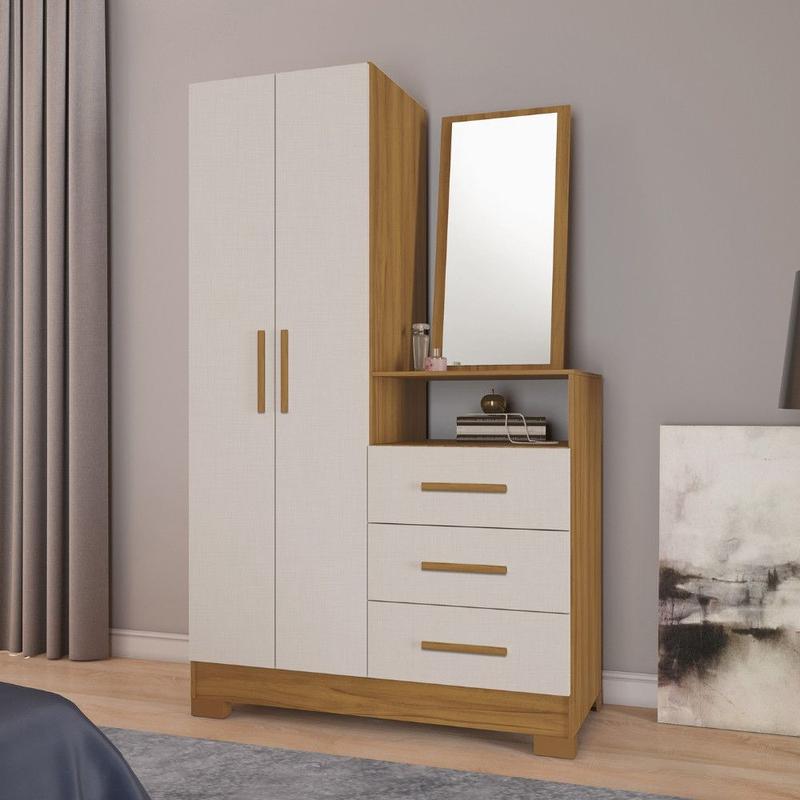 Cômoda 3 Gavetas 2 Portas com Pés e Espelho NT5165 Notável Móveis